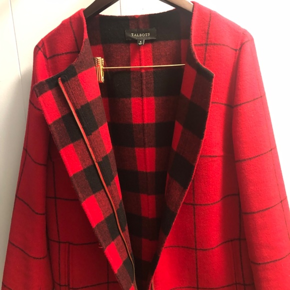 Talbots Red Black Windowpane Plaid Wool Blend Blazer size 8 - Picture 4 of 5